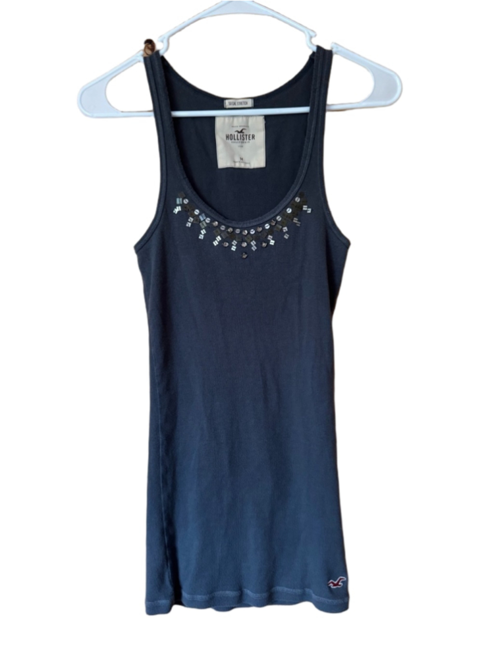 Vintage Hollister SoCal Stretch Grey Bead & Sequin Trim Tank Top size medium